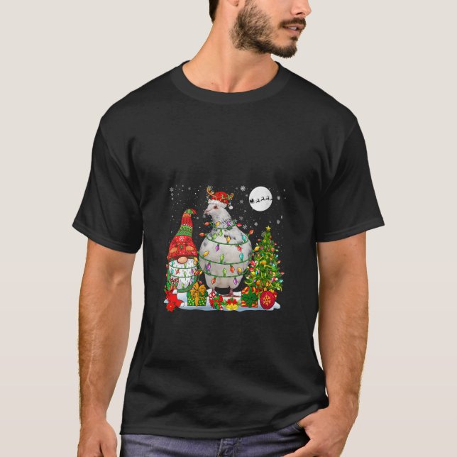 T-shirt Womens Santa Reindeer Pigeon With Christmas Gnome  (Devant)
