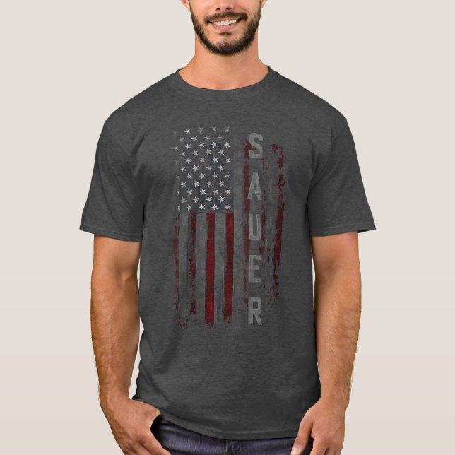 T-shirt Womens SAUER Family American Flag VNeck funny (Devant)