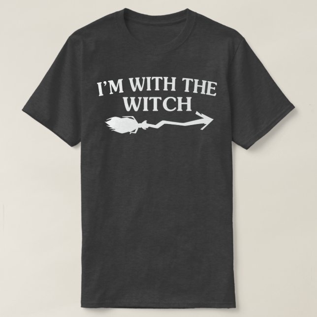 T-shirt Womens Scary Halloween design broom witch  (Design devant)