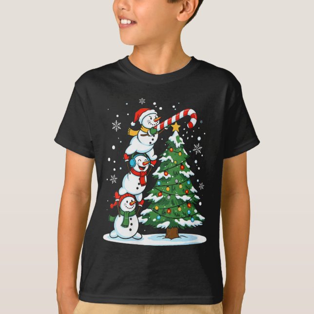 T-shirt Womens Snowman Candy Cane Christmas Tree Winter Fu (Devant)