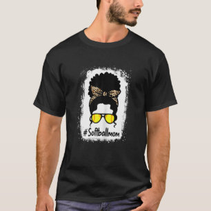 T-shirt Womens Softball Mom Mothers Day Black Afro Messy B