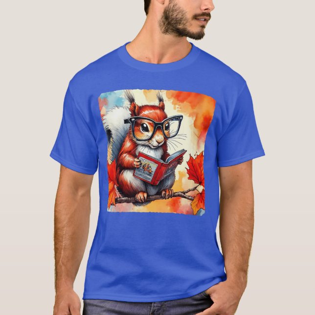 T-shirt Womens Squirrel Reading Comic Book On Autumn Branc (Devant)