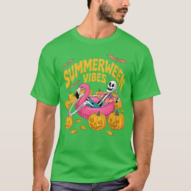 T-shirt Womens Summerween Vibes Skeleton Pumpkin Spooky Va (Devant)