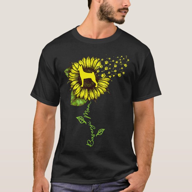 T-shirt Womens Sunflower Basenji Mom Mom Dog Lover  (Devant)
