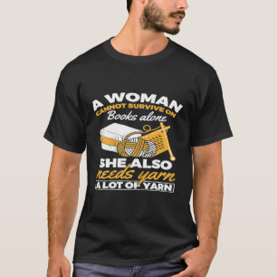 T-shirt Womens Survives On Books Yarn Knitting Croch