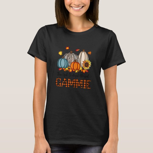 T-shirt Womens Thankful Grateful Blessed Gammie Pumpkins F (Devant)