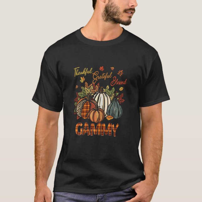 T-shirt Womens Thankful Grateful Blessed Gammy Pumpkins Fa (Devant)