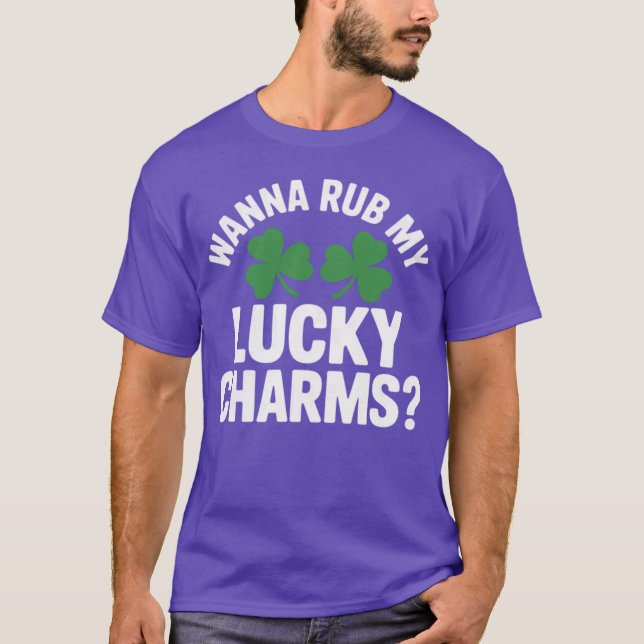 T-shirt Womens Wanna Rub My Lucky Charms Adult St Patricks (Devant)