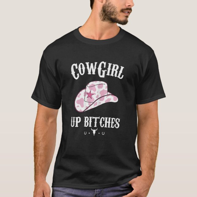 T-shirt Womens Western Cowgirl Yeehaw Hippie Boho Cow Bull (Devant)