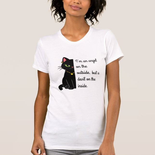 T-shirt women's white black cat shirt (Devant)