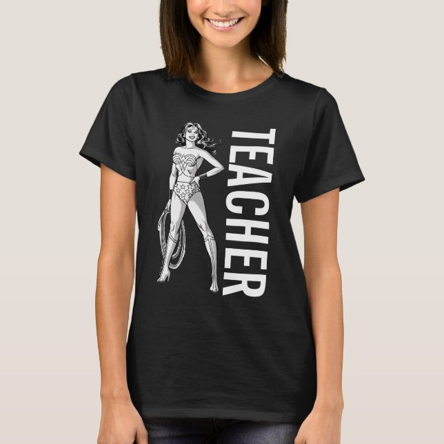 T-shirt Wonder Woman Enseignant Pose Noir & Blanc (Devant)
