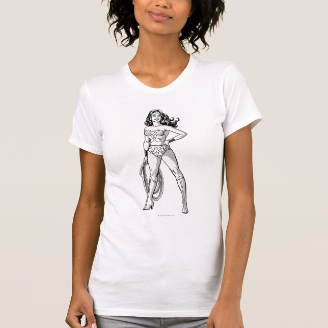 T-shirt Wonder Woman Pose noir & blanc (Devant)