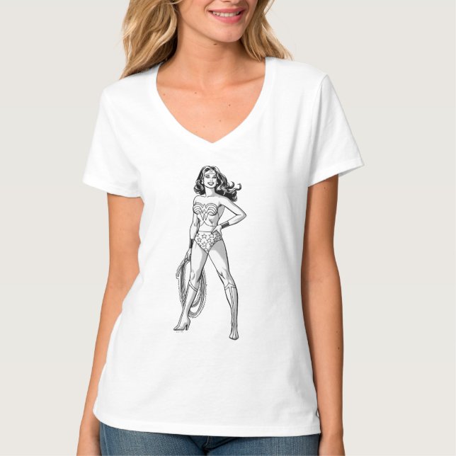 T-shirt Wonder Woman Pose noir & blanc (Devant)