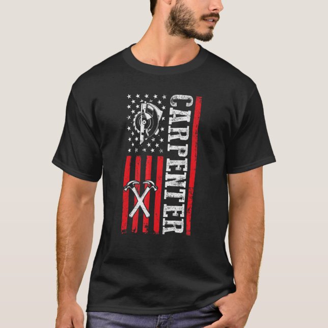 T-shirt Wood Worker Lumberjack Us Drapeau American Carente (Devant)