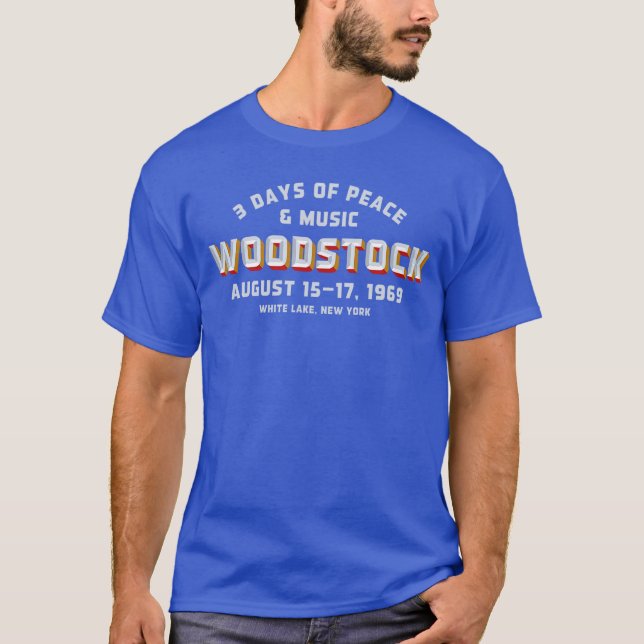 T-shirt Woodstock Rock Music Festival Concert Varsity 1969 (Devant)