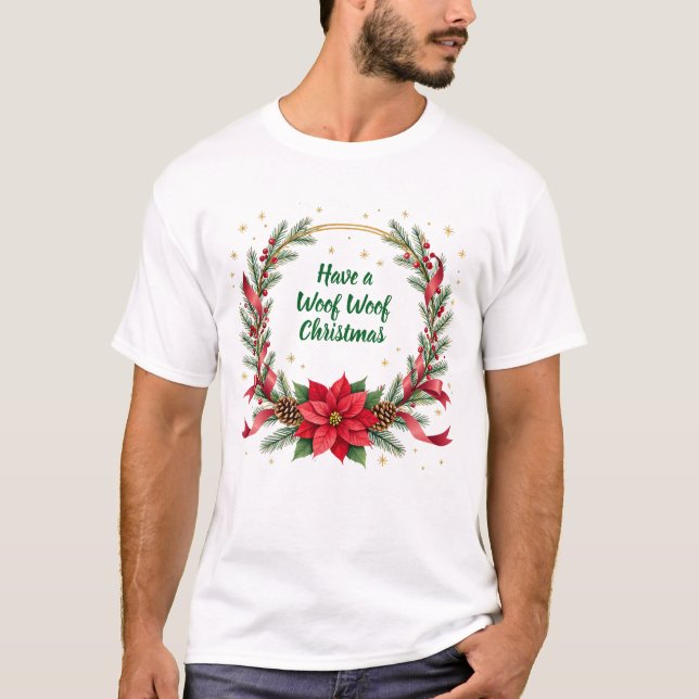 T-shirt Woof Woof Christmas Shirt - Customizable Text  (Devant)