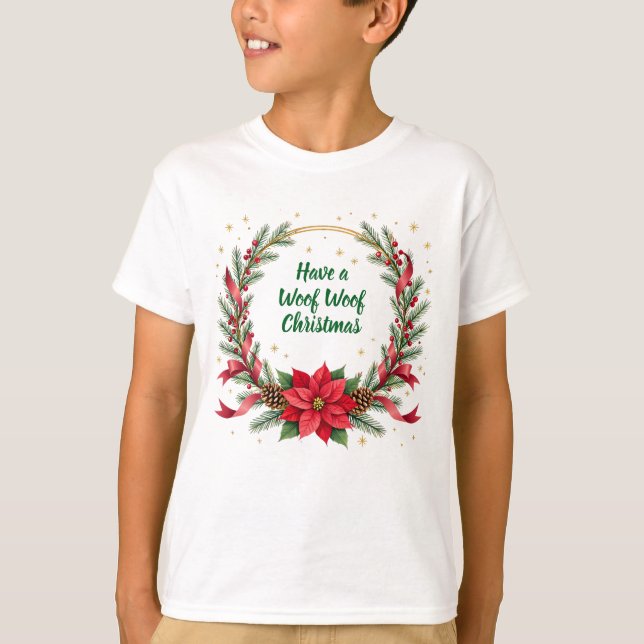 T-shirt Woof Woof Christmas Shirt - Customizable Text  (Devant)