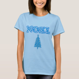 T-shirt Word Art - Noel avec Arbres Bleu clair