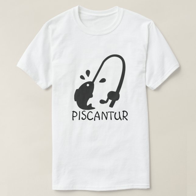 T-shirt Word en latin : piscantur et pôle de pêche (Design devant)
