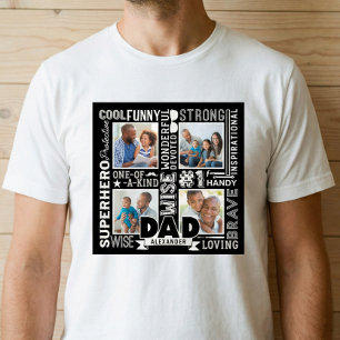 T-shirt Words For #1 Dad Father's Day Photo Collage Black