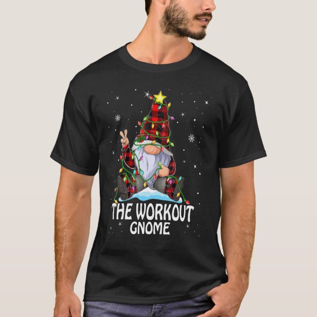 T-shirt Workout Gnome Buffalo Plaid Matching Christmas Tre (Devant)