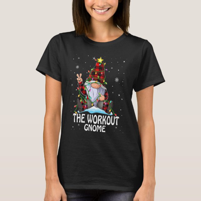T-shirt Workout Gnome Buffalo Plaid Matching Christmas Tre (Devant)