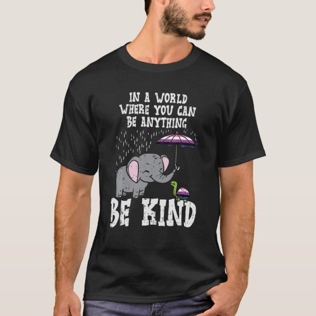 T-shirt World Be Kind Elephant Turtle Genderfluide Fierté  (Devant)