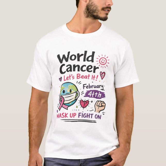 T-shirt World Cancer Day Awareness Doodle Illustration (Devant)