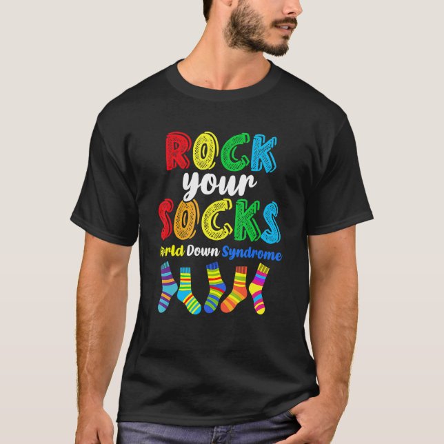 T-shirt World Down Syndrome Rock Your Socks Awareness Ds M (Devant)