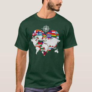 T-shirt World Flags Heart International Travellers Cartogr