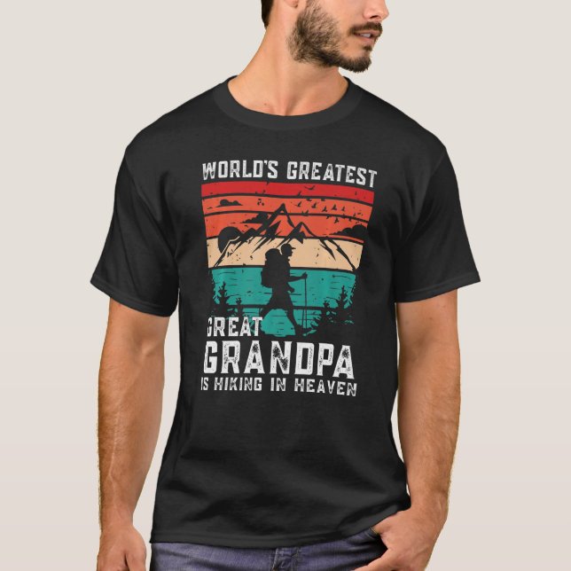 T-shirt World Greatest Great Grandpa Hiking in Heaven Memo (Devant)