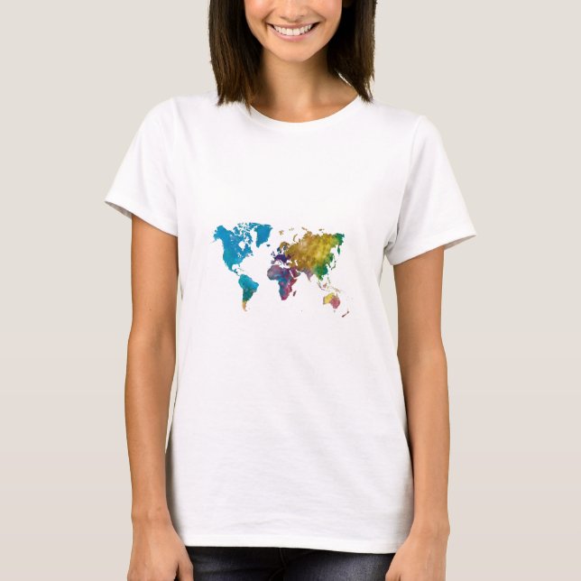T-shirt World map in watercolor (Devant)