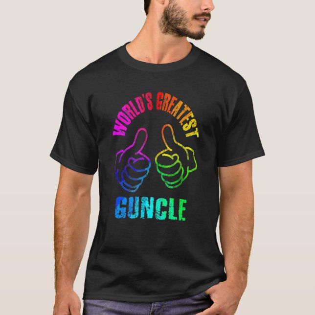 T-shirt World's Greatest Guncle Rainbow Colors DISTRESSED (Devant)