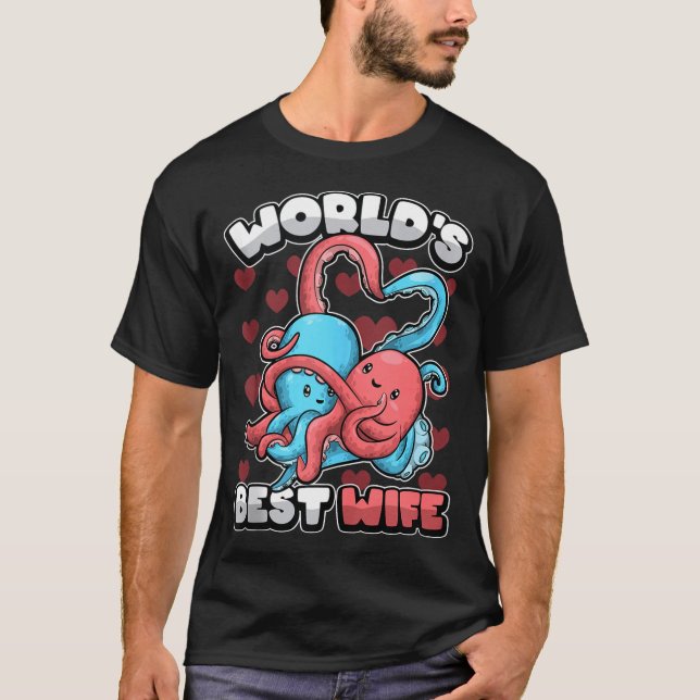 T-shirt World's Wife Cute Kawaii Octopus Heart Cute Couple (Devant)