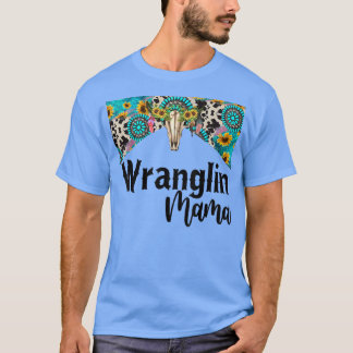 T-shirt Wranglin Mama Boho Tournesol Turquoise Taureau 