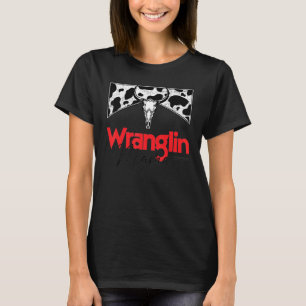T-shirt Wranglin Mama Red Bull Crâne Léopard Western Cowhi