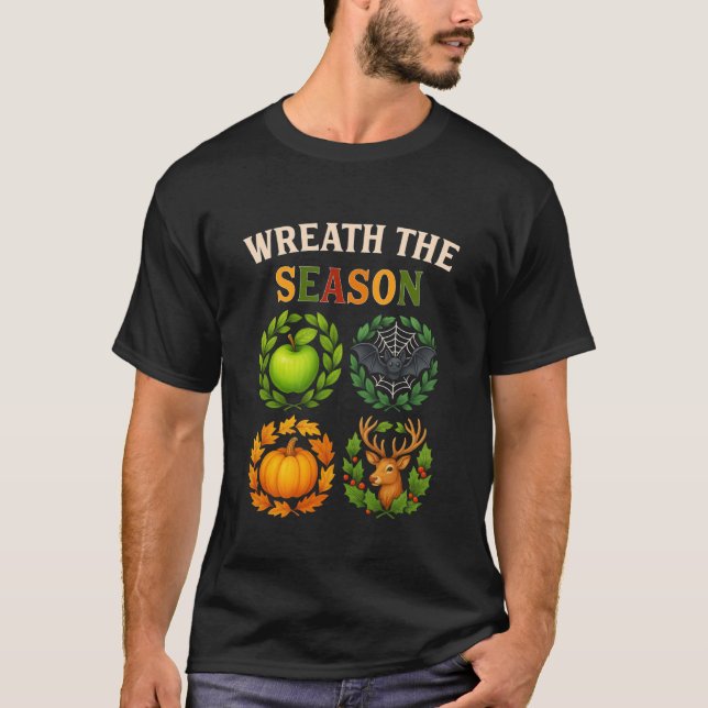 T-shirt Wreath The Season BER Months Fall Halloween Christ (Devant)