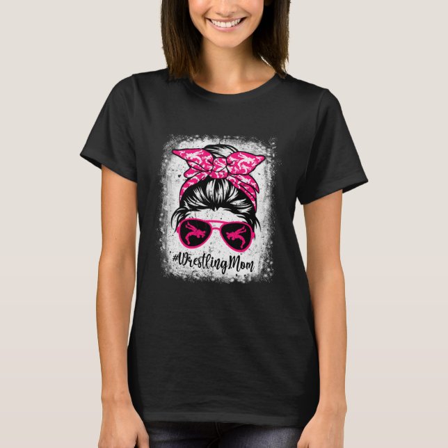 T-shirt Wrestling Mom Leopard Messy Bun Sport  Mother's Da (Devant)