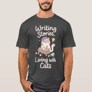 T-shirt Writing Stories Living with Cats Cute Writer Cat r