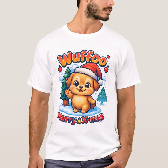T-shirt Wuffoo Roony Merry X-mas Kawaii 3D Holiday (Devant)