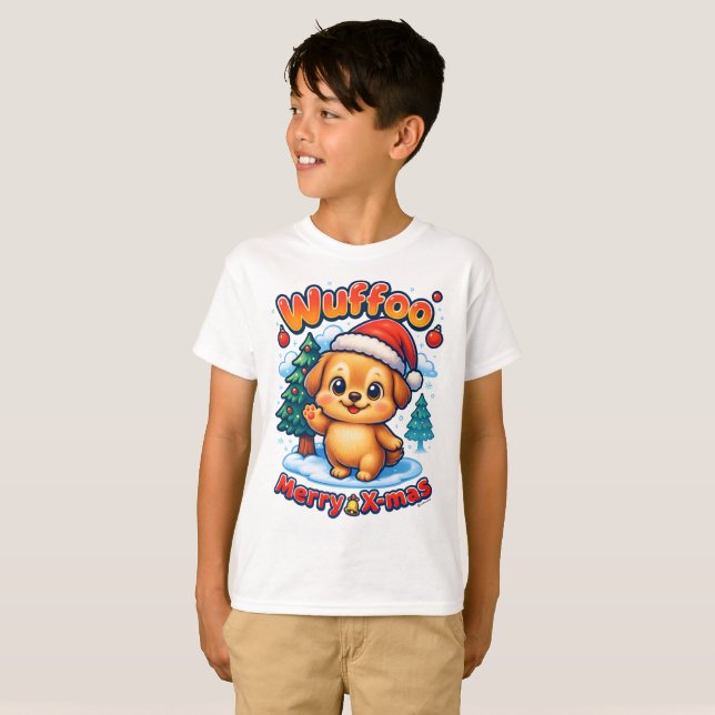 T-shirt Wuffoo Roony Merry X-mas Kawaii 3D Holiday (Devant entier)