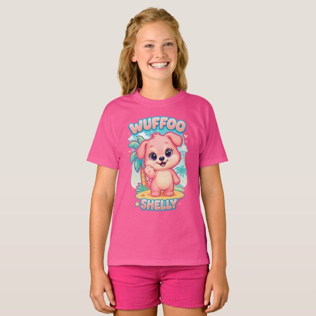 T-shirt Wuffoo Shelly Kawaii Puppy Tropical Island (Devant entier)