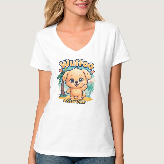 T-shirt Wuffoo Starssie Kawaii Puppy Tropical Island (Devant)