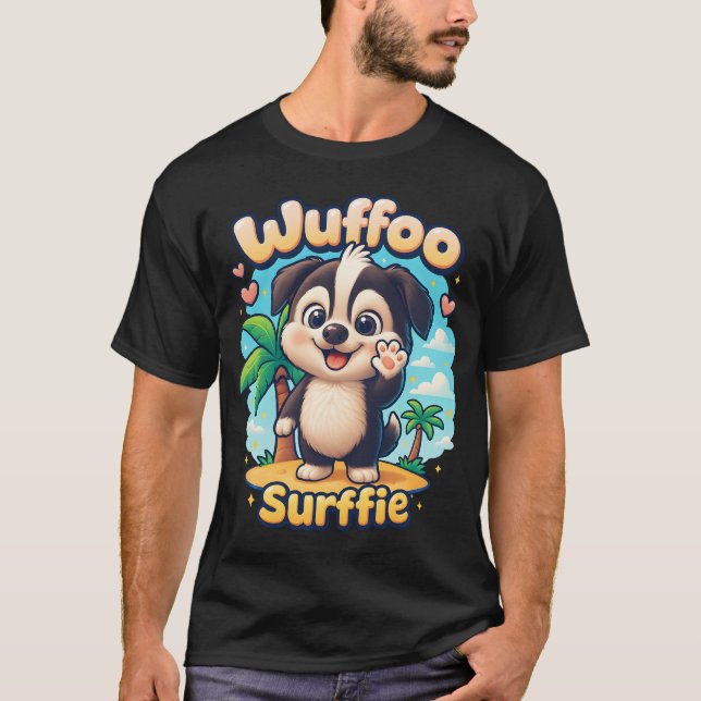 T-shirt Wuffoo Surffie Cute Kawaii Puppy Tropical Island (Devant)