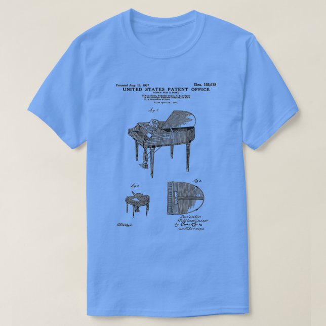 T-shirt Wurlitzer Piano Patent Black (2) (Design devant)