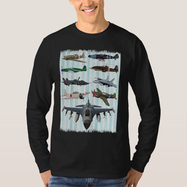 T-shirt WW2 Planes Warbirds P51 Mustang Spitfire Messersch (Devant)