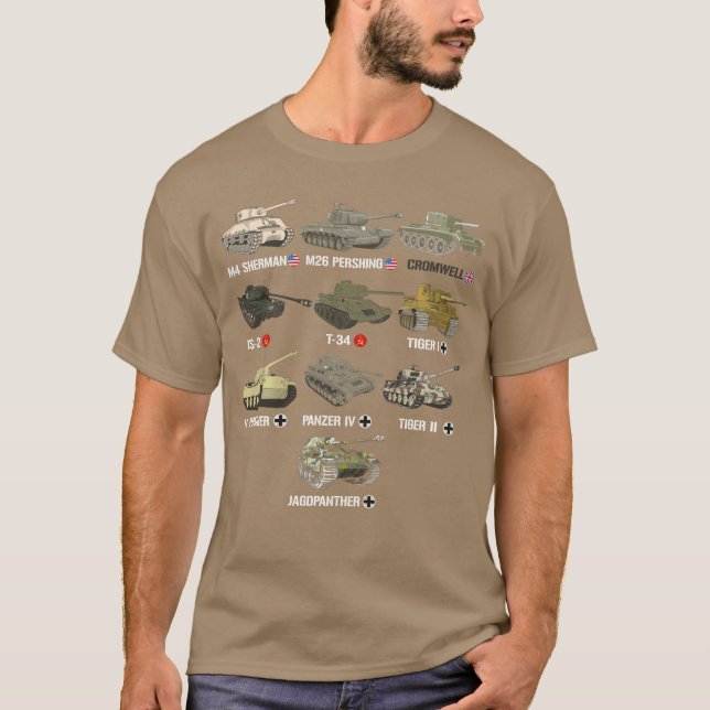 T-shirt WW2anks M4 Sherman Panzer IViger II34 History Buff (Devant)