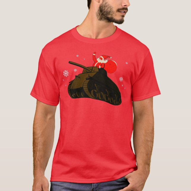 T-shirt WWII M4 Sherman tank and Santa Claus Retro (Devant)