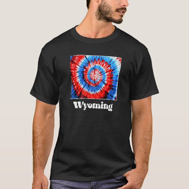 T-shirt Wyoming Tie Dye Red White Blue Patriotic (Devant)