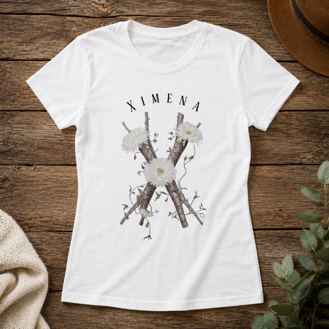 T-Shirt 'X' Monogramme de la Nature avec Fleurs &  (Créateur téléchargé)